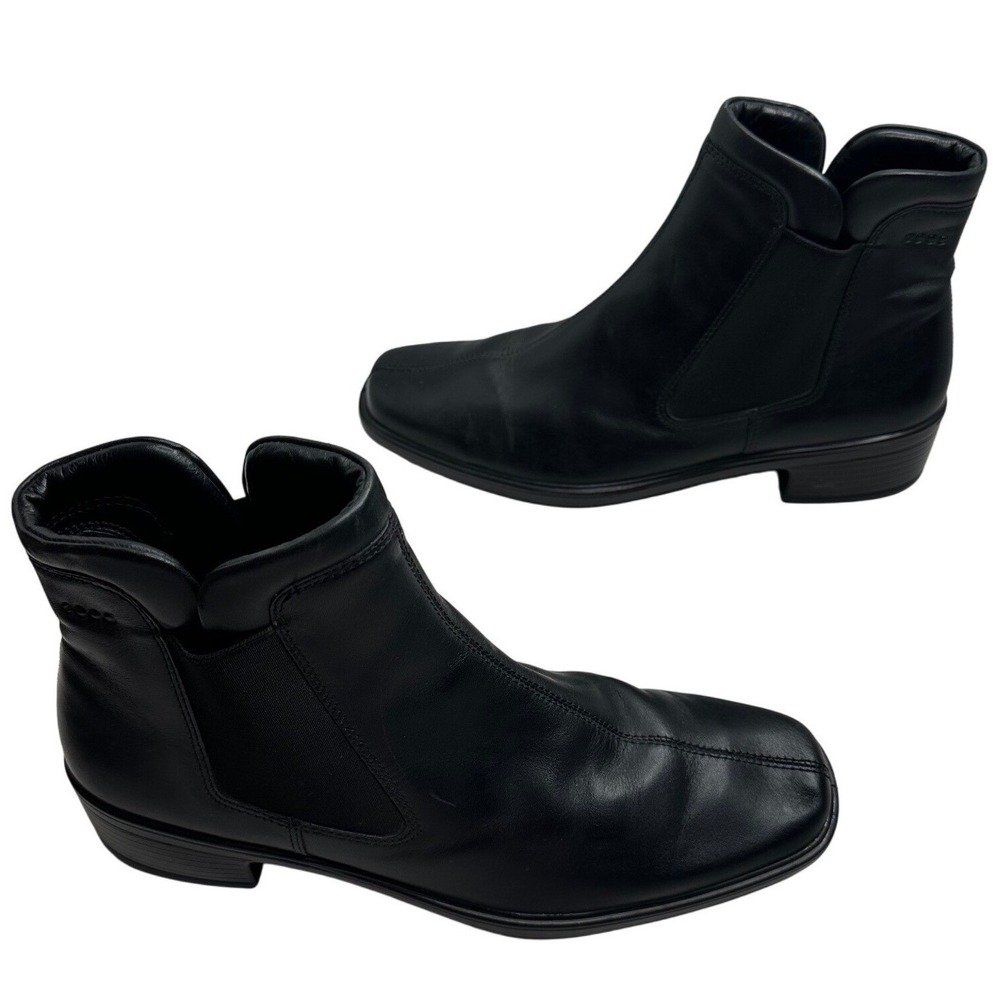 ECCO Womens Black Leather Square Toe Ankle Boots Shock Point Size 41 US 10-10.5